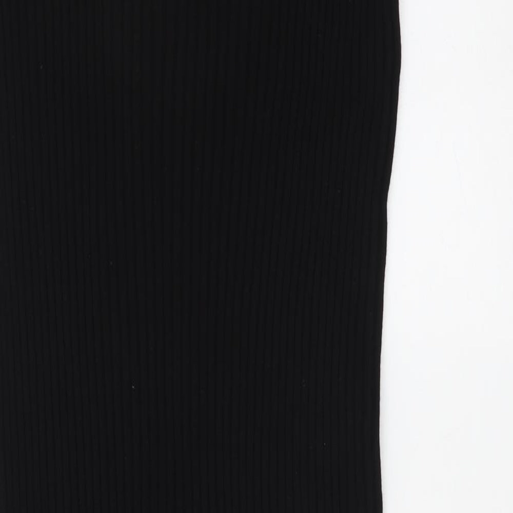 John Lewis Womens Black Viscose Jumper Dress Size M Mock Neck Pullover - Ribbed