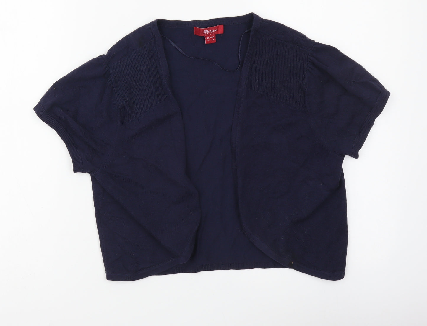 Monsoon Womens Blue V-Neck Cotton Shrug Jumper Size 14