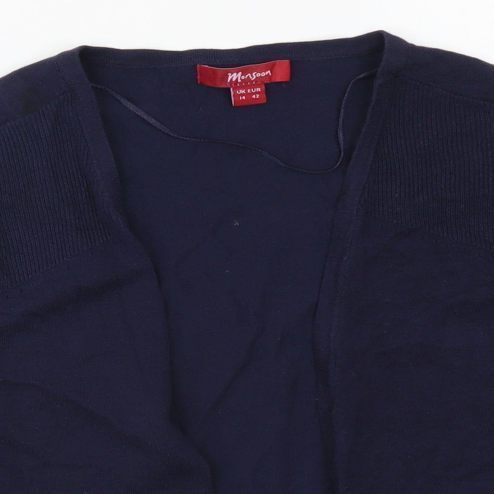 Monsoon Womens Blue V-Neck Cotton Shrug Jumper Size 14
