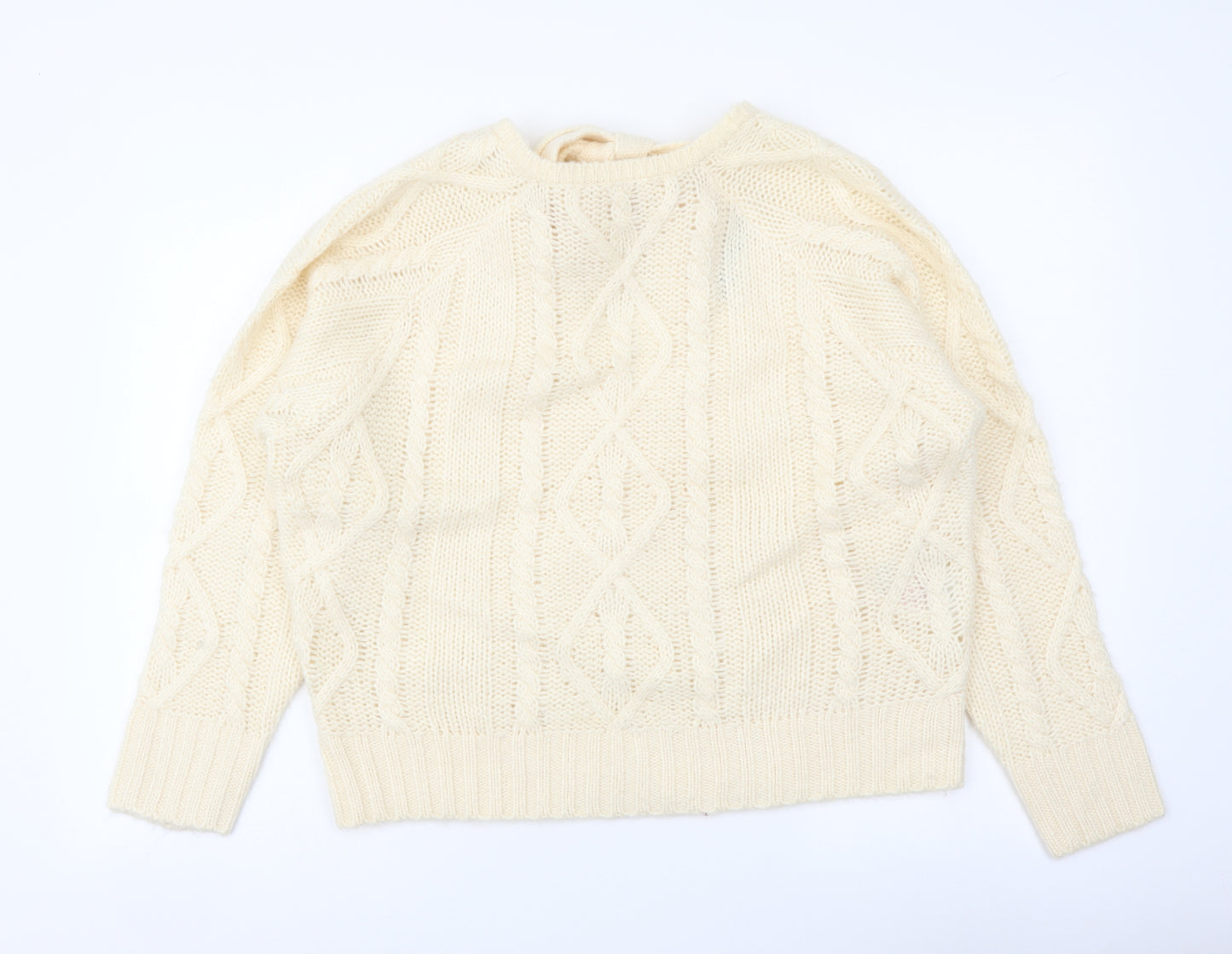 Brave Soul Womens Ivory Round Neck Geometric Acrylic Pullover Jumper Size 10