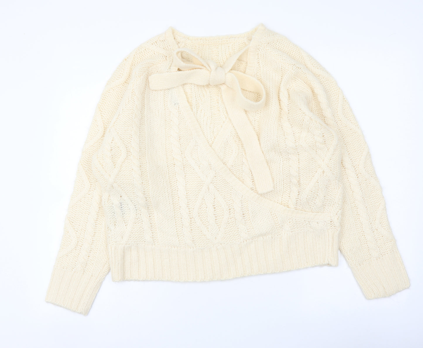 Brave Soul Womens Ivory Round Neck Geometric Acrylic Pullover Jumper Size 10