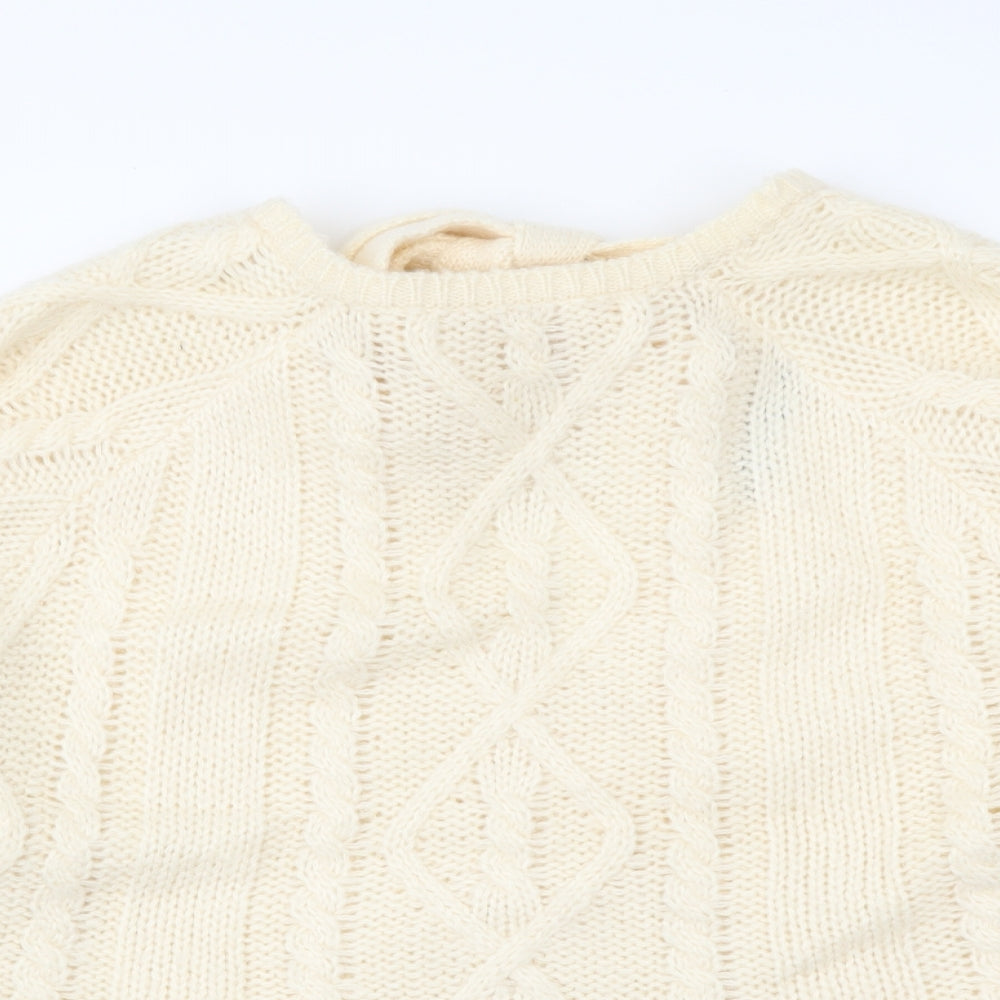 Brave Soul Womens Ivory Round Neck Geometric Acrylic Pullover Jumper Size 10