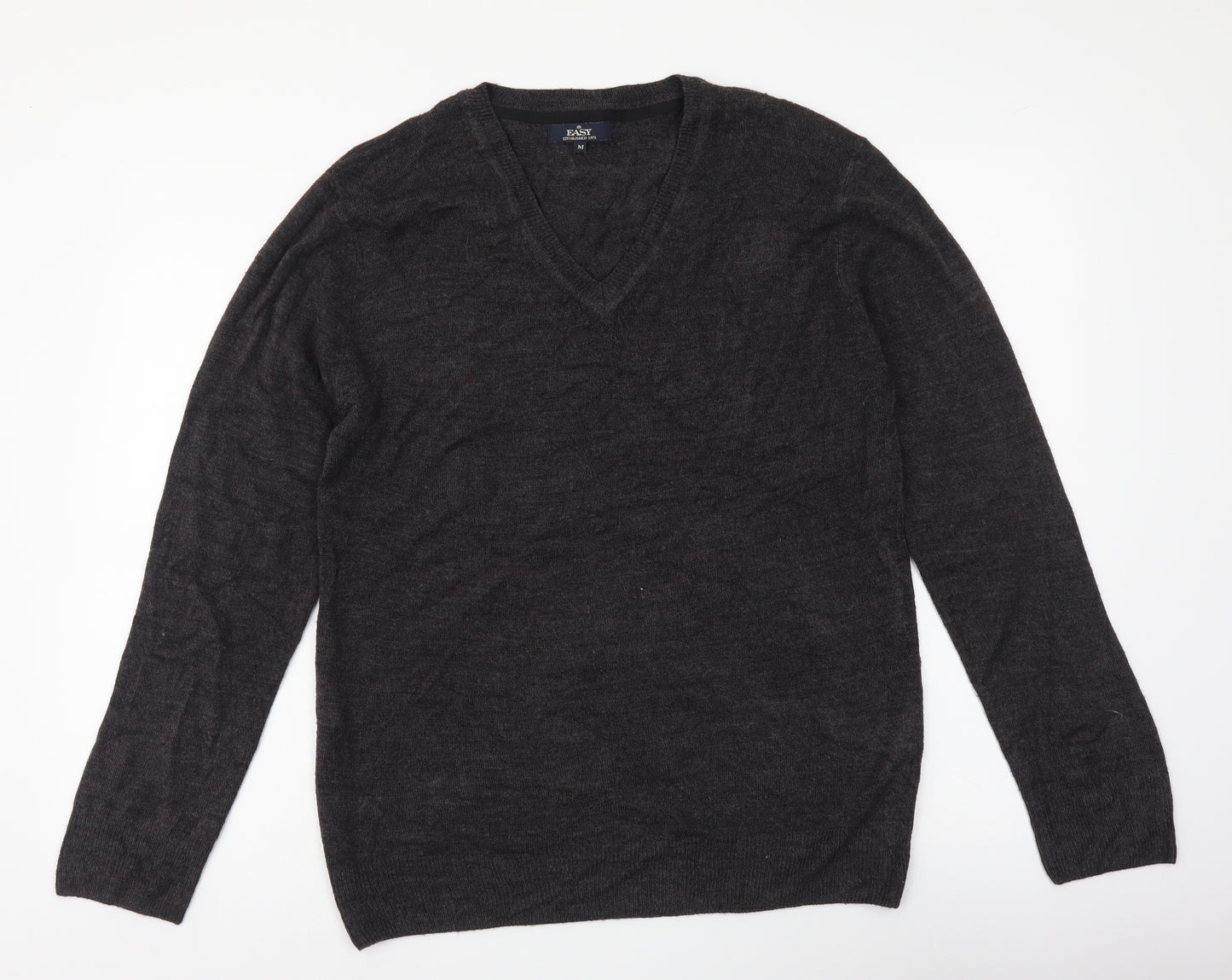 Easy Mens Grey V-Neck Acrylic Pullover Jumper Size M