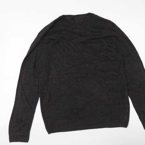Easy Mens Grey V-Neck Acrylic Pullover Jumper Size M