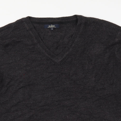Easy Mens Grey V-Neck Acrylic Pullover Jumper Size M