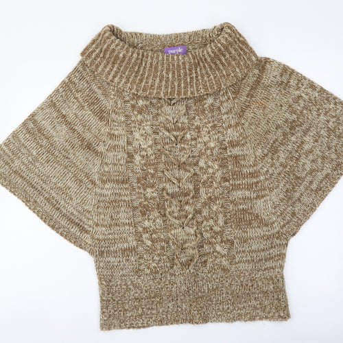 Purple Womens Beige Roll Neck Acrylic Pullover Jumper Size M