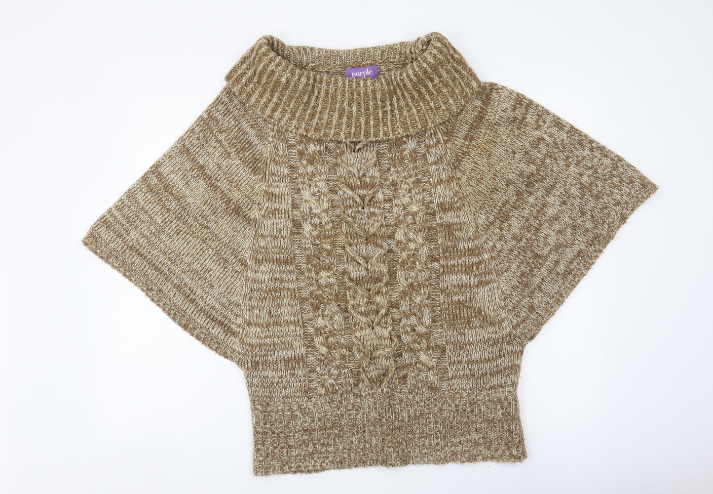Purple Womens Beige Roll Neck Acrylic Pullover Jumper Size M