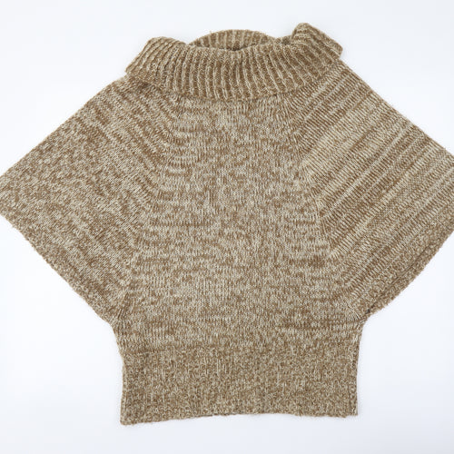 Purple Womens Beige Roll Neck Acrylic Pullover Jumper Size M