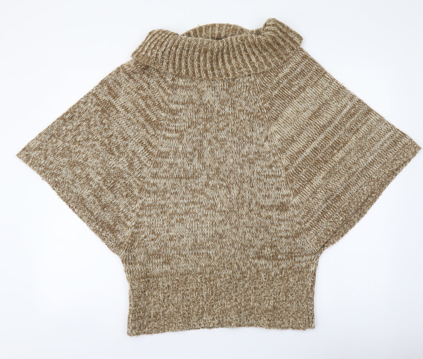 Purple Womens Beige Roll Neck Acrylic Pullover Jumper Size M