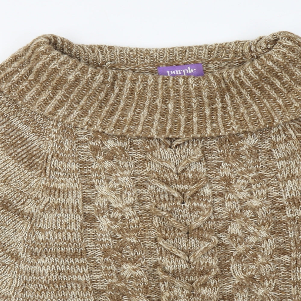 Purple Womens Beige Roll Neck Acrylic Pullover Jumper Size M