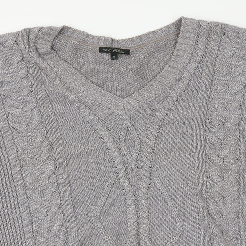 NEXT Womens Silver V-Neck Acrylic Pullover Jumper Size M
