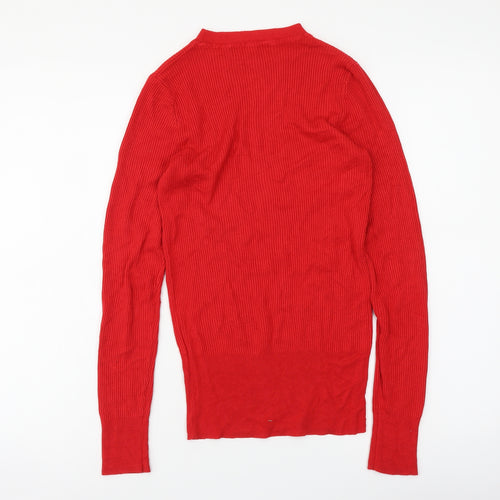 Marks and Spencer Womens Red Mock Neck Viscose Pullover Jumper Size 10