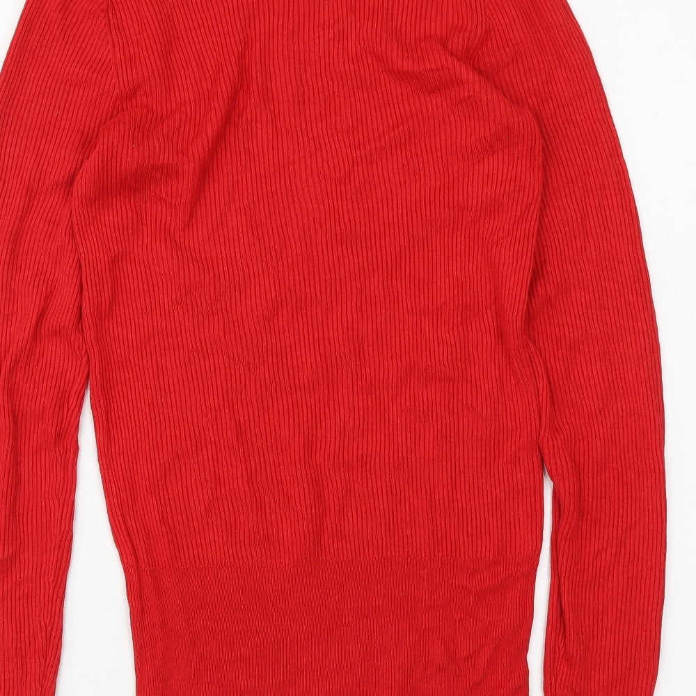 Marks and Spencer Womens Red Mock Neck Viscose Pullover Jumper Size 10