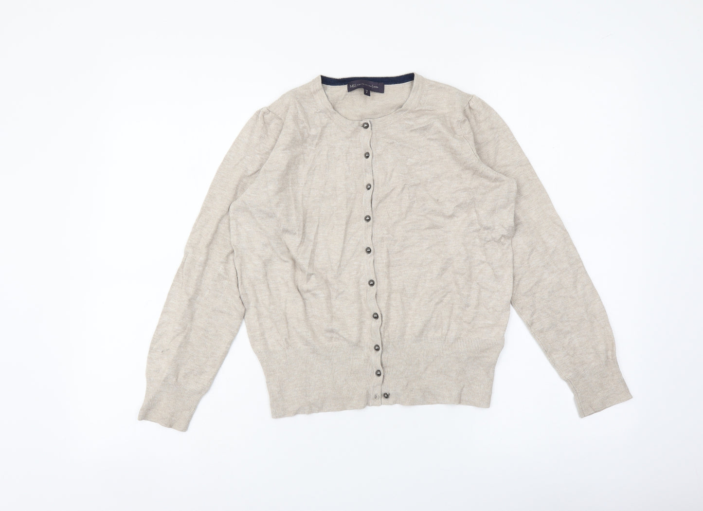 Marks and Spencer Womens Beige Round Neck Viscose Cardigan Jumper Size 10
