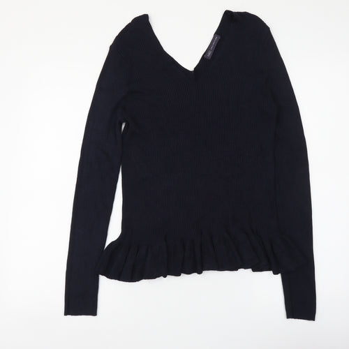 Marks and Spencer Womens Blue V-Neck Viscose Pullover Jumper Size 14