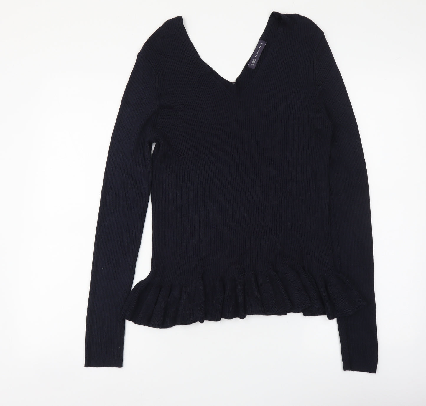 Marks and Spencer Womens Blue V-Neck Viscose Pullover Jumper Size 14