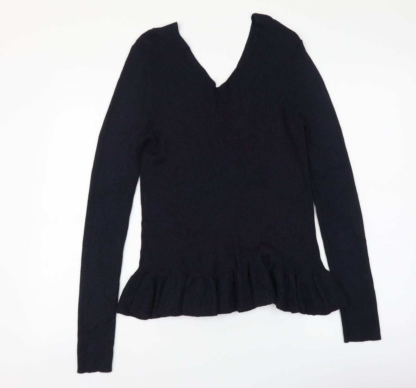 Marks and Spencer Womens Blue V-Neck Viscose Pullover Jumper Size 14