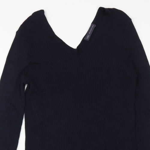 Marks and Spencer Womens Blue V-Neck Viscose Pullover Jumper Size 14