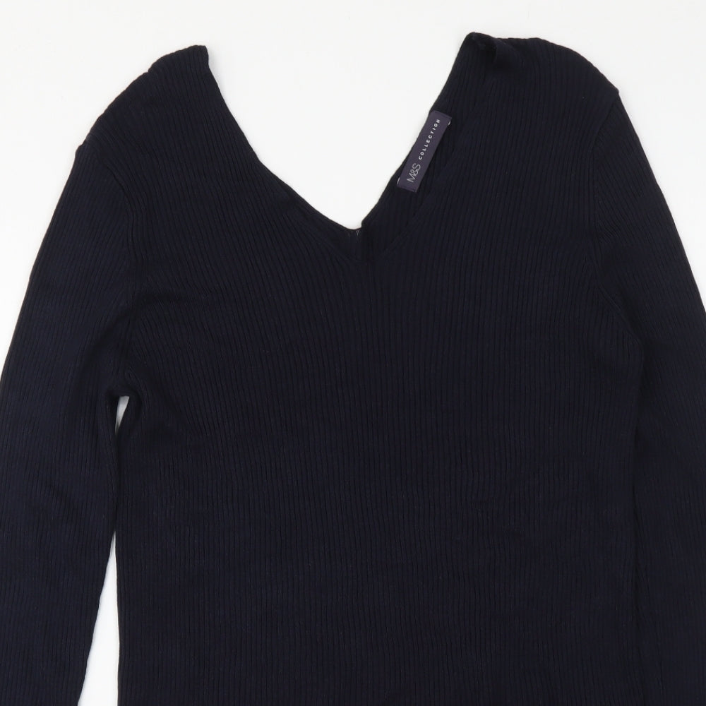 Marks and Spencer Womens Blue V-Neck Viscose Pullover Jumper Size 14
