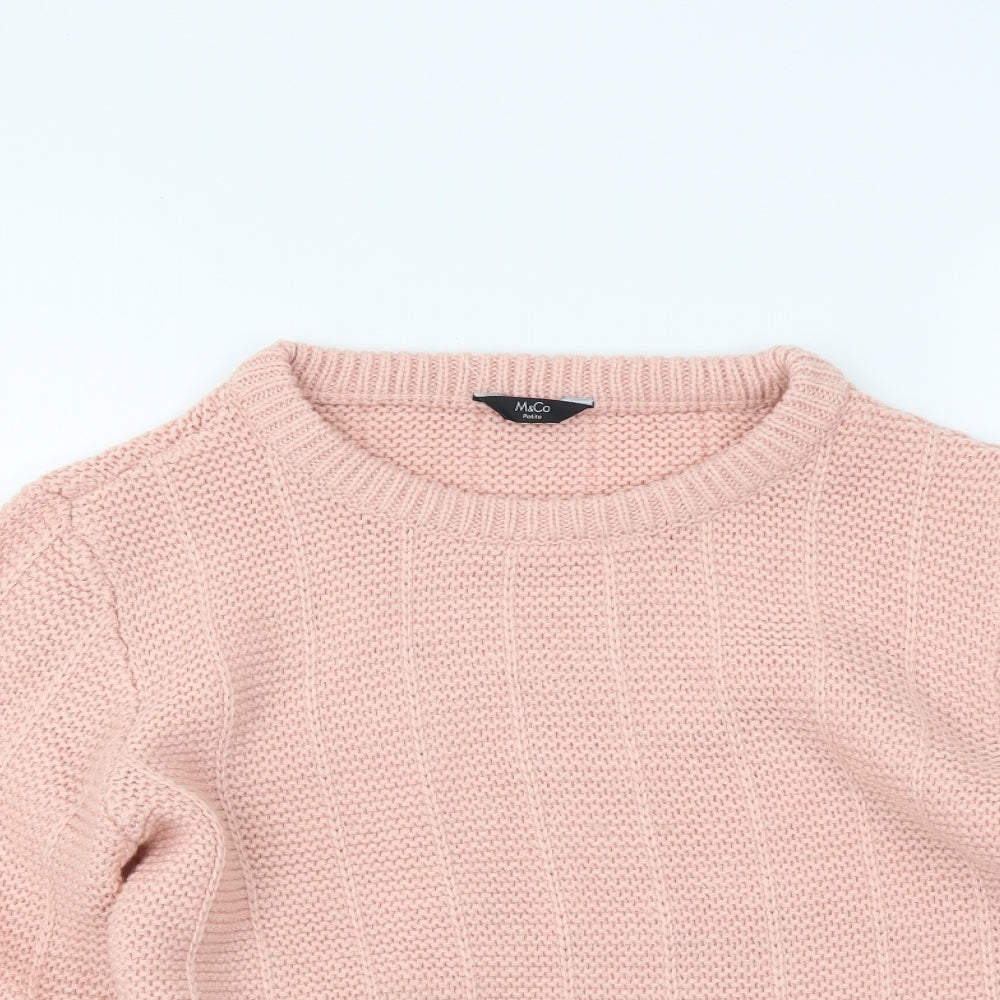 M&Co Womens Pink Round Neck Acrylic Pullover Jumper Size 10