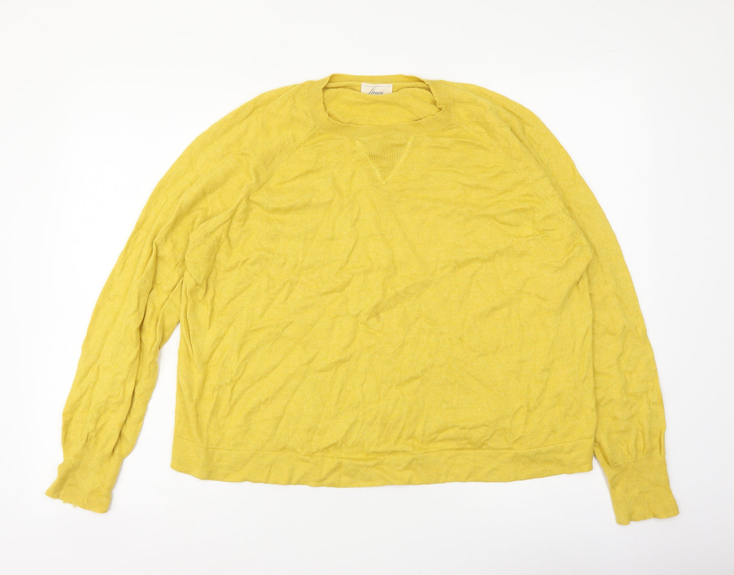 Linea Womens Yellow Round Neck Cotton Pullover Jumper Size XL