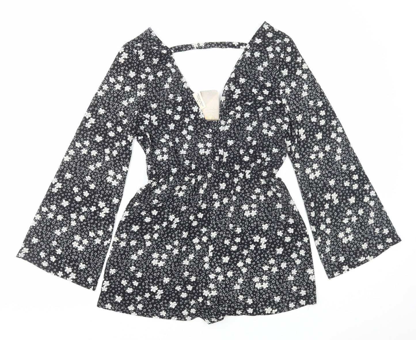 Pins & Needles Womens Black Floral Polyester Playsuit One-Piece Size S Pullover