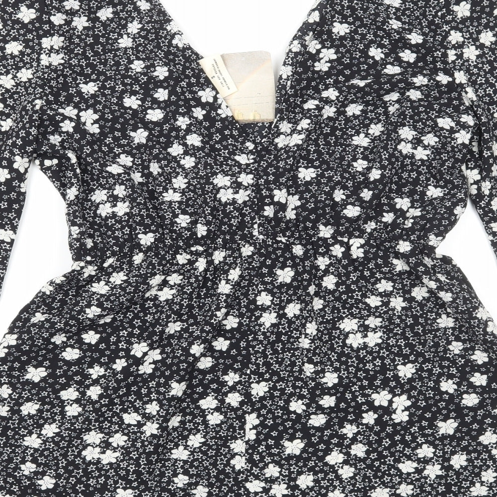 Pins & Needles Womens Black Floral Polyester Playsuit One-Piece Size S Pullover