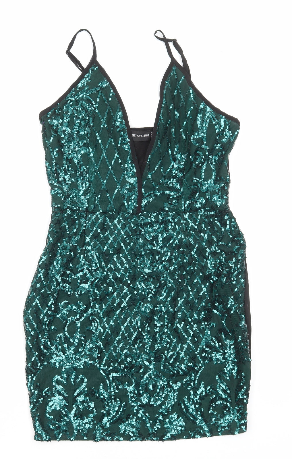 PRETTYLITTLETHING Womens Green Polyester Mini Size 10 V-Neck Zip