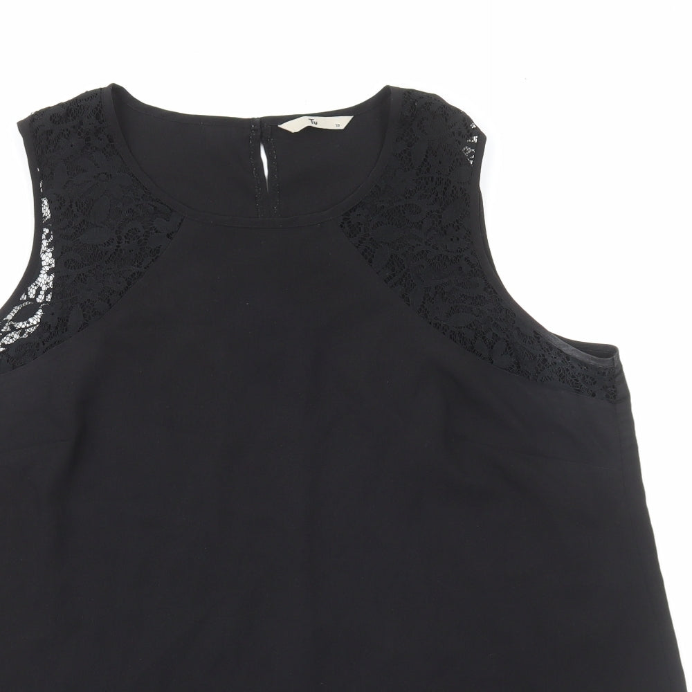TU Womens Black Polyester Basic Blouse Size 18 Round Neck