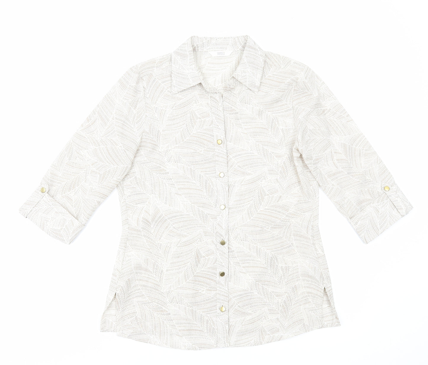 Marks and Spencer Womens Beige Geometric Polyester Basic Button-Up Size 8 Collared