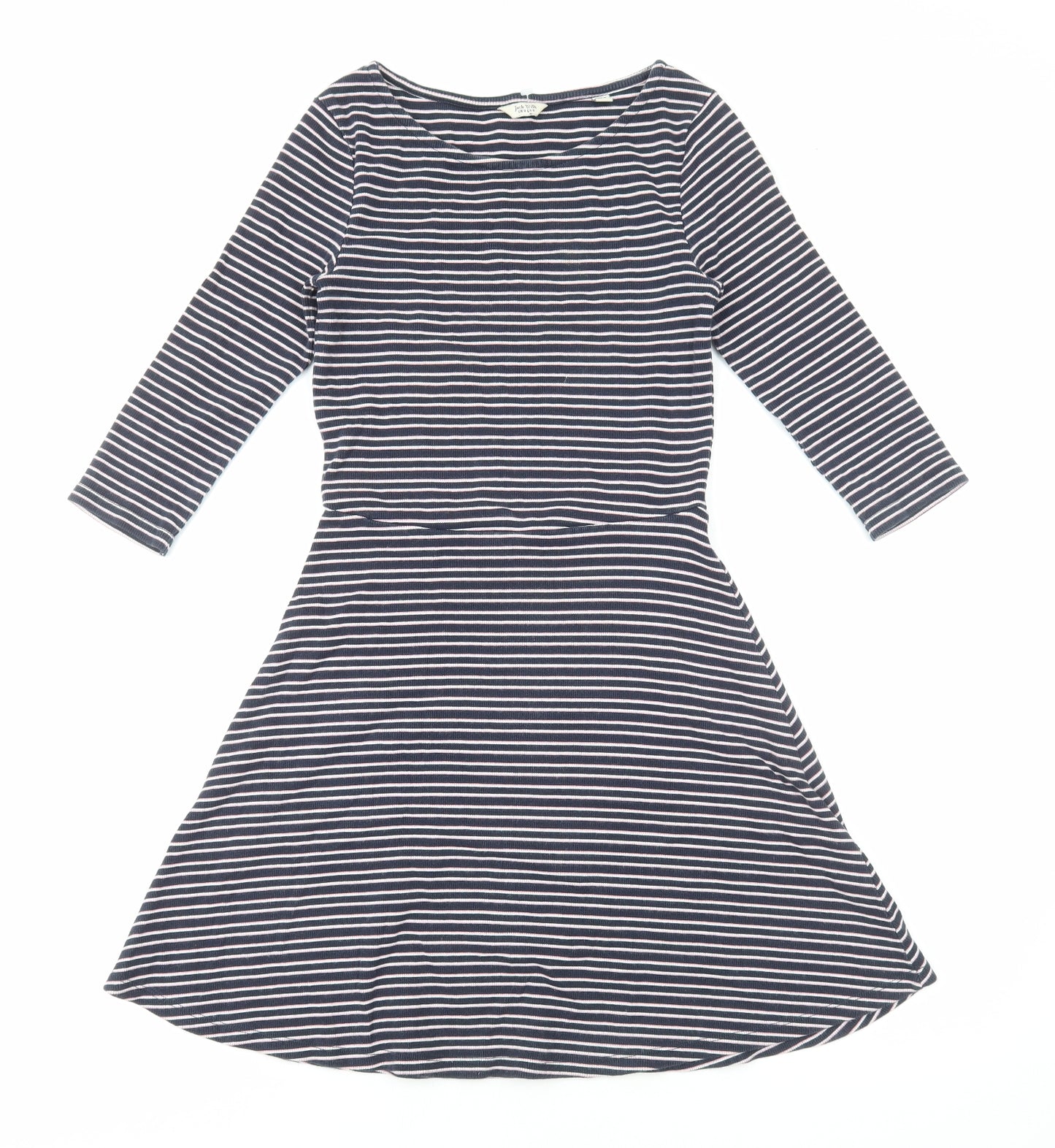 Jack Wills Womens Blue Striped Cotton Fit & Flare Size 10 Boat Neck Pullover