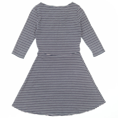 Jack Wills Womens Blue Striped Cotton Fit & Flare Size 10 Boat Neck Pullover