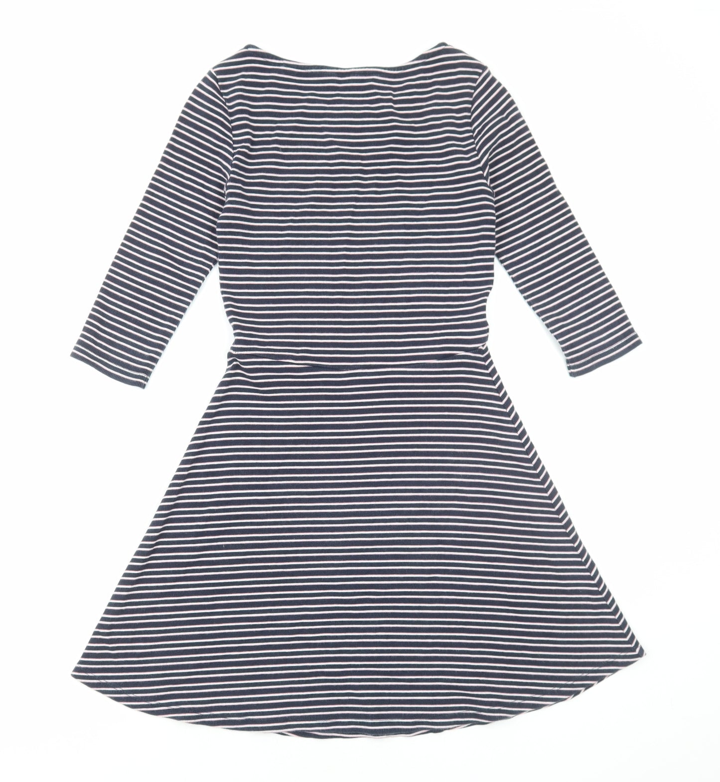 Jack Wills Womens Blue Striped Cotton Fit & Flare Size 10 Boat Neck Pullover