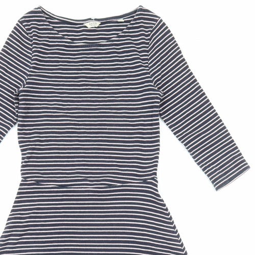 Jack Wills Womens Blue Striped Cotton Fit & Flare Size 10 Boat Neck Pullover