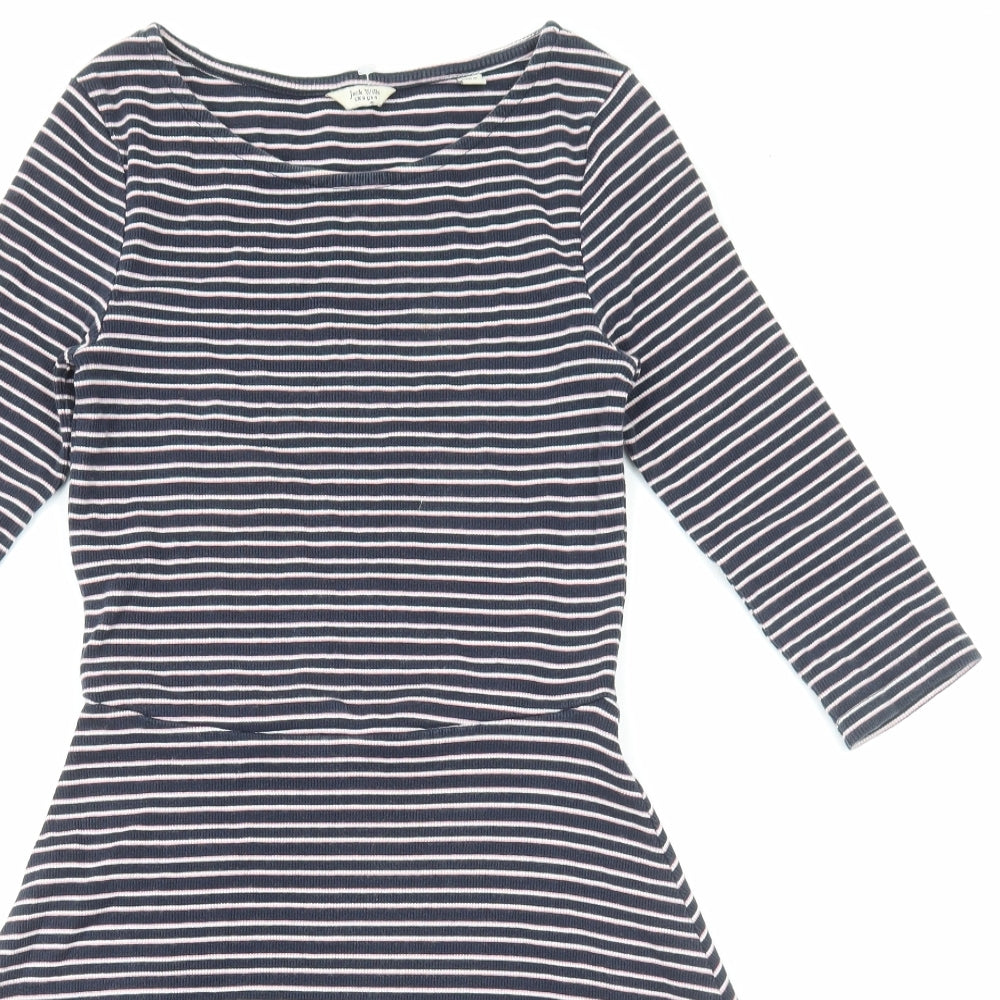 Jack Wills Womens Blue Striped Cotton Fit & Flare Size 10 Boat Neck Pullover