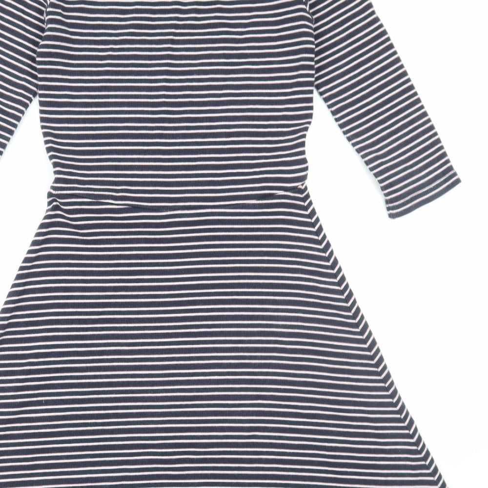 Jack Wills Womens Blue Striped Cotton Fit & Flare Size 10 Boat Neck Pullover