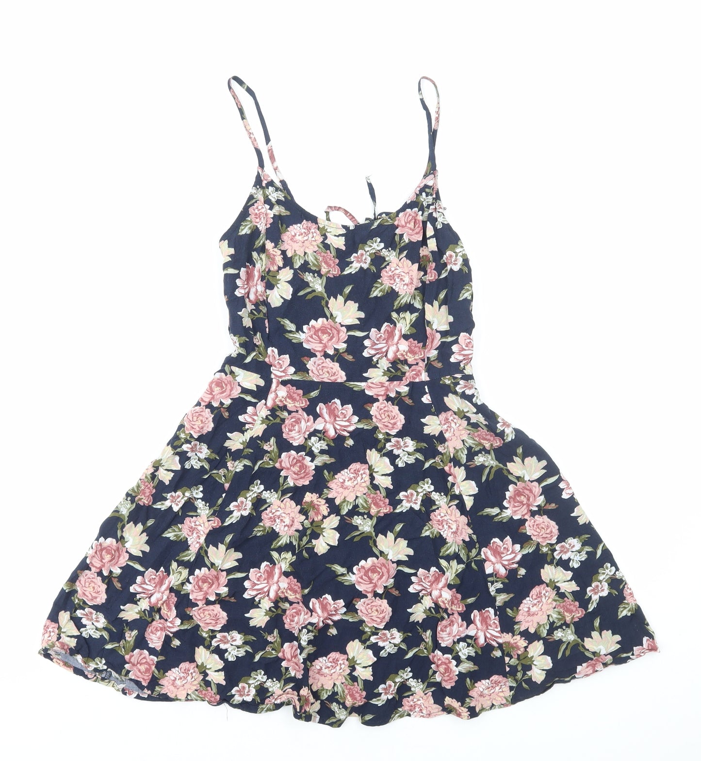 FOREVER 21 Womens Blue Floral Viscose Mini Size M Scoop Neck Zip