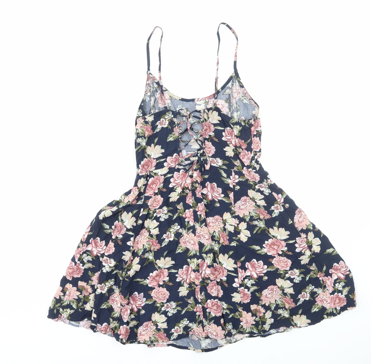FOREVER 21 Womens Blue Floral Viscose Mini Size M Scoop Neck Zip