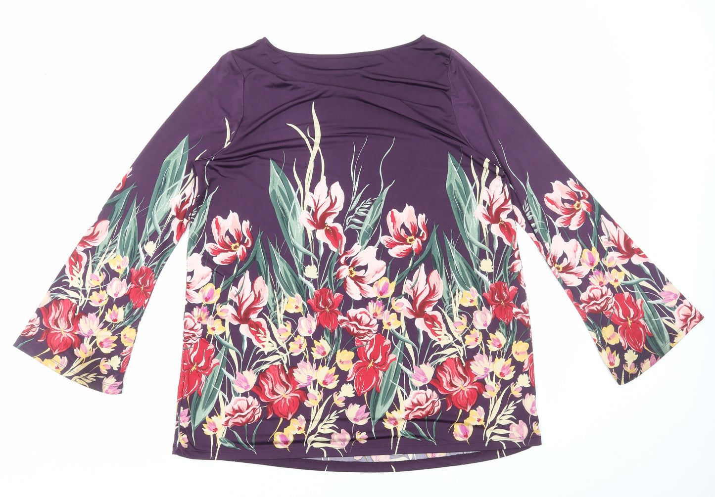 Marks and Spencer Womens Multicoloured Floral Polyester Basic T-Shirt Size 16 Round Neck