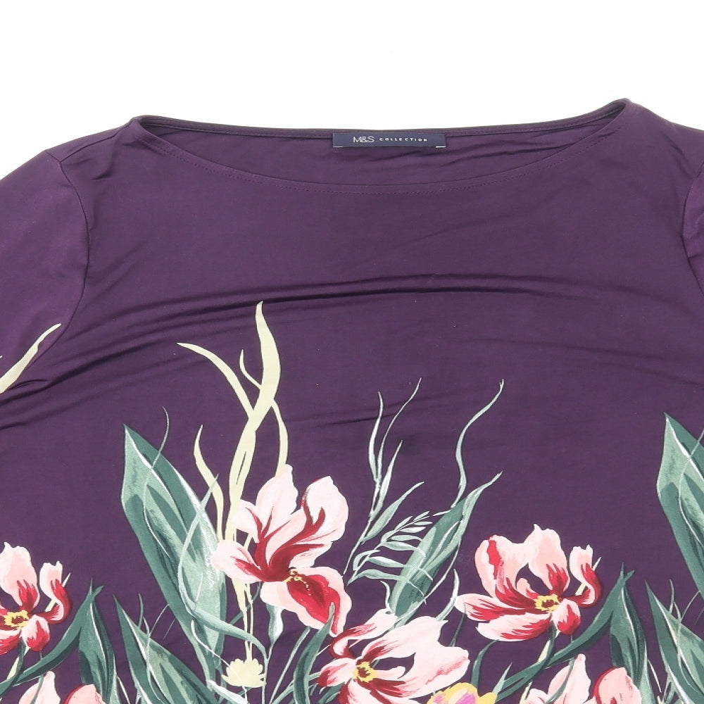 Marks and Spencer Womens Multicoloured Floral Polyester Basic T-Shirt Size 16 Round Neck