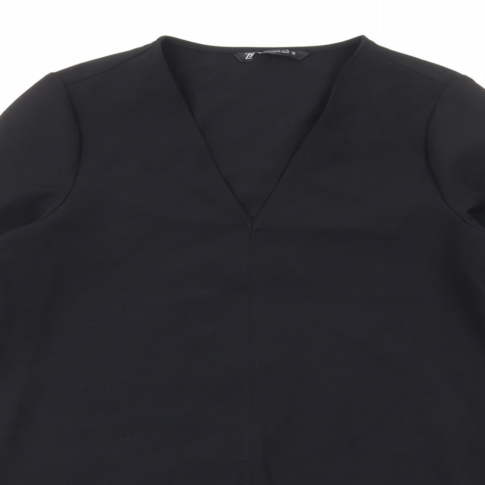 Zara Womens Black Polyester Mini Size XL V-Neck Pullover