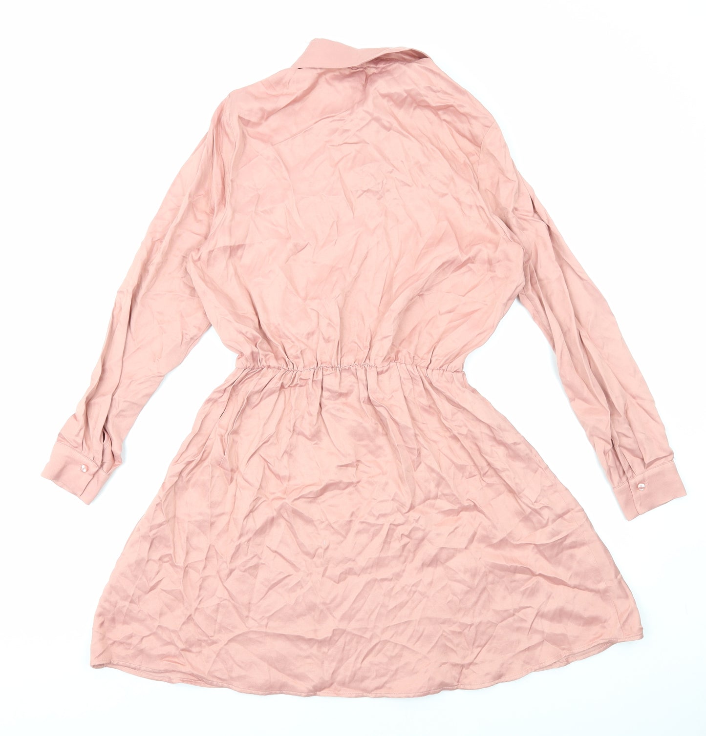 Zara Womens Pink Polyester Shirt Dress Size S Collared Button