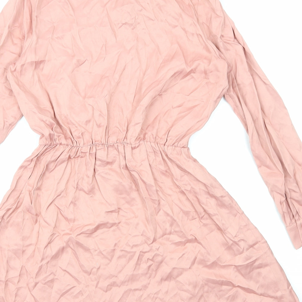 Zara Womens Pink Polyester Shirt Dress Size S Collared Button