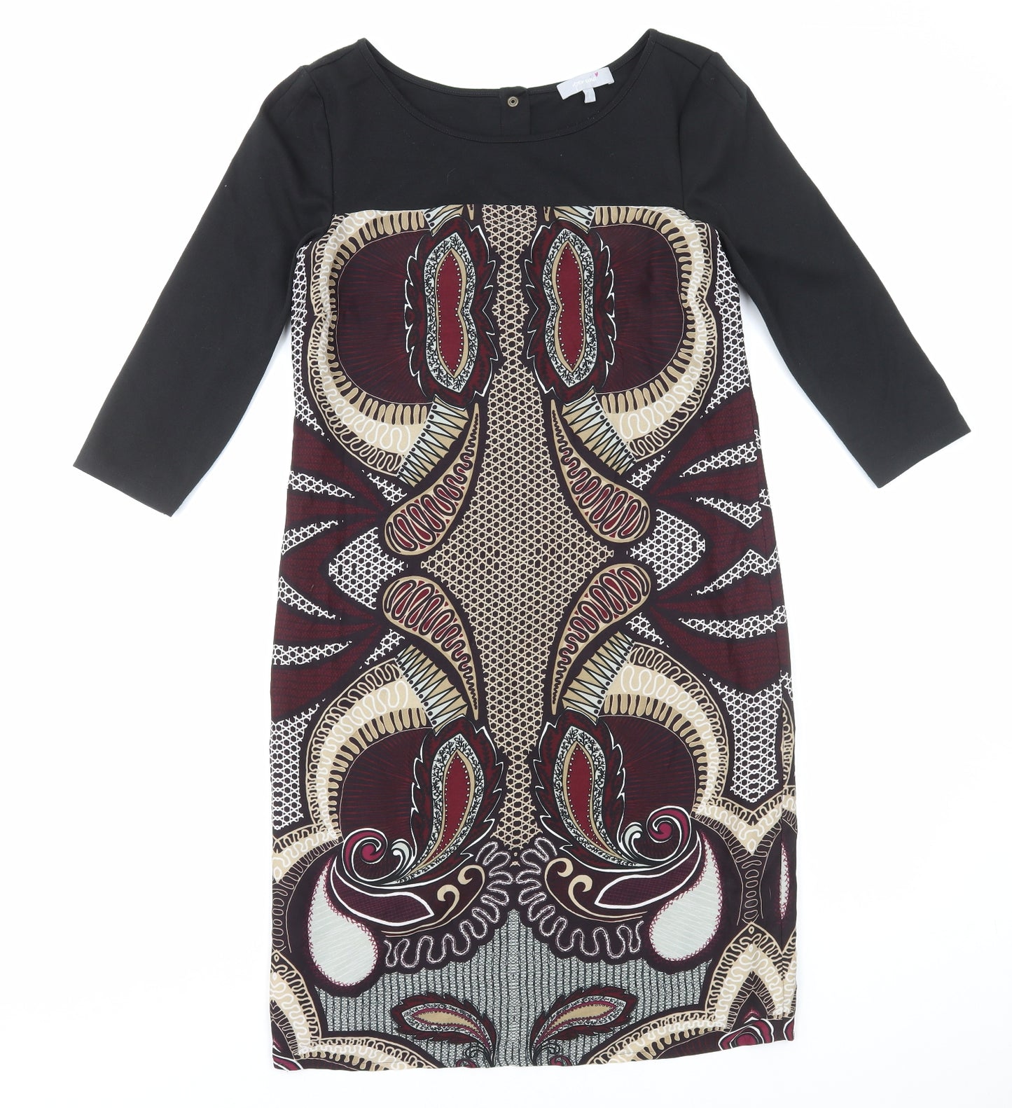 Per Una Womens Multicoloured Geometric Polyester T-Shirt Dress Size 8 Boat Neck Pullover