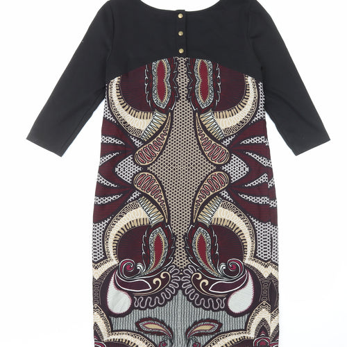 Per Una Womens Multicoloured Geometric Polyester T-Shirt Dress Size 8 Boat Neck Pullover