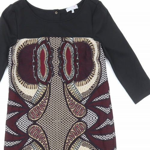 Per Una Womens Multicoloured Geometric Polyester T-Shirt Dress Size 8 Boat Neck Pullover