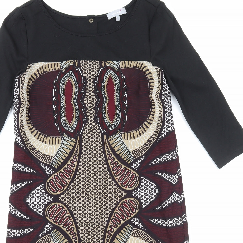 Per Una Womens Multicoloured Geometric Polyester T-Shirt Dress Size 8 Boat Neck Pullover