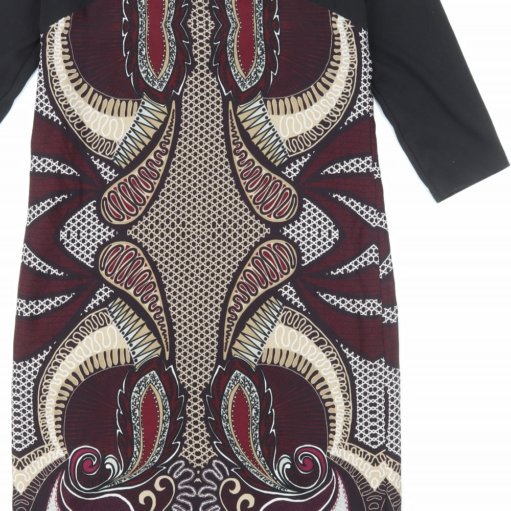 Per Una Womens Multicoloured Geometric Polyester T-Shirt Dress Size 8 Boat Neck Pullover