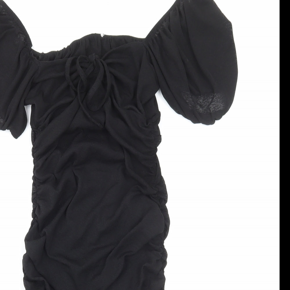 Topshop Womens Black Polyester Mini Size 10 Off the Shoulder Pullover