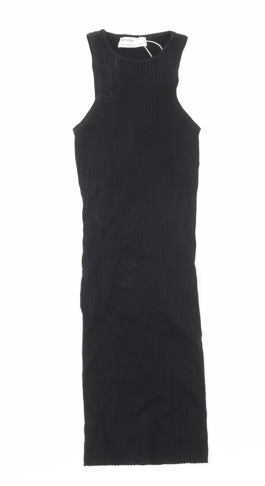 Bershka Womens Black Viscose Tank Dress Size XS Boat Neck Pullover